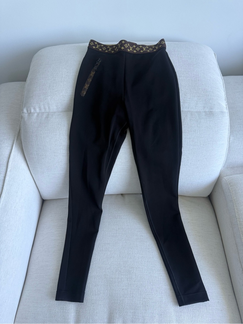 Louis Vuitton Black Leggings with Brown & Gold Monogram Trim